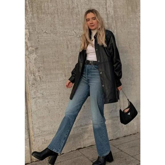 VTG Black Leather Oversized Jacket - Picture 9 of 9